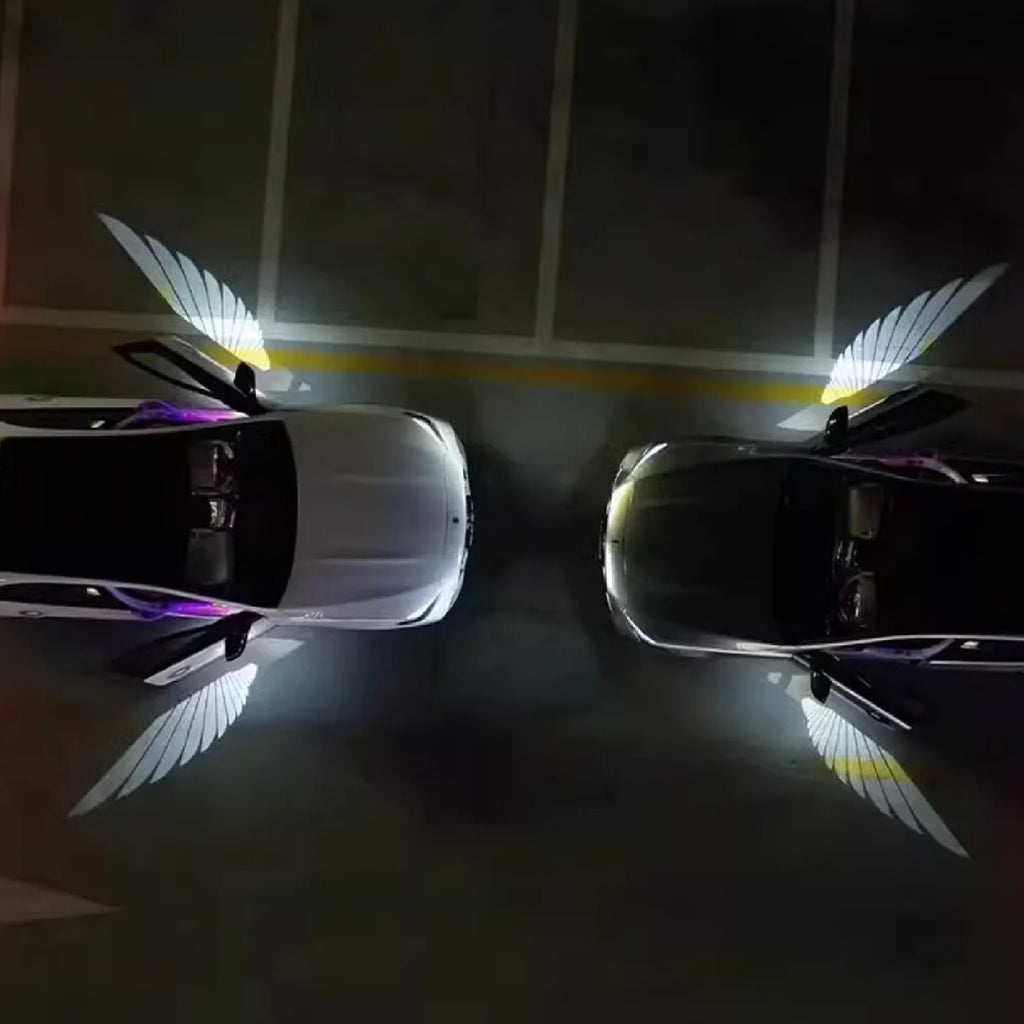 2-PC Universal Car Rearview Mirror LED Angel Wing Light – Dynamic Projection Lamp