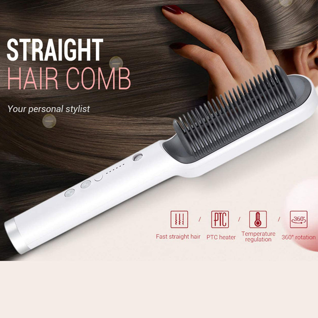 909 Hair Straightener Brush – Electric Straightening Comb (6 Heating Modes)