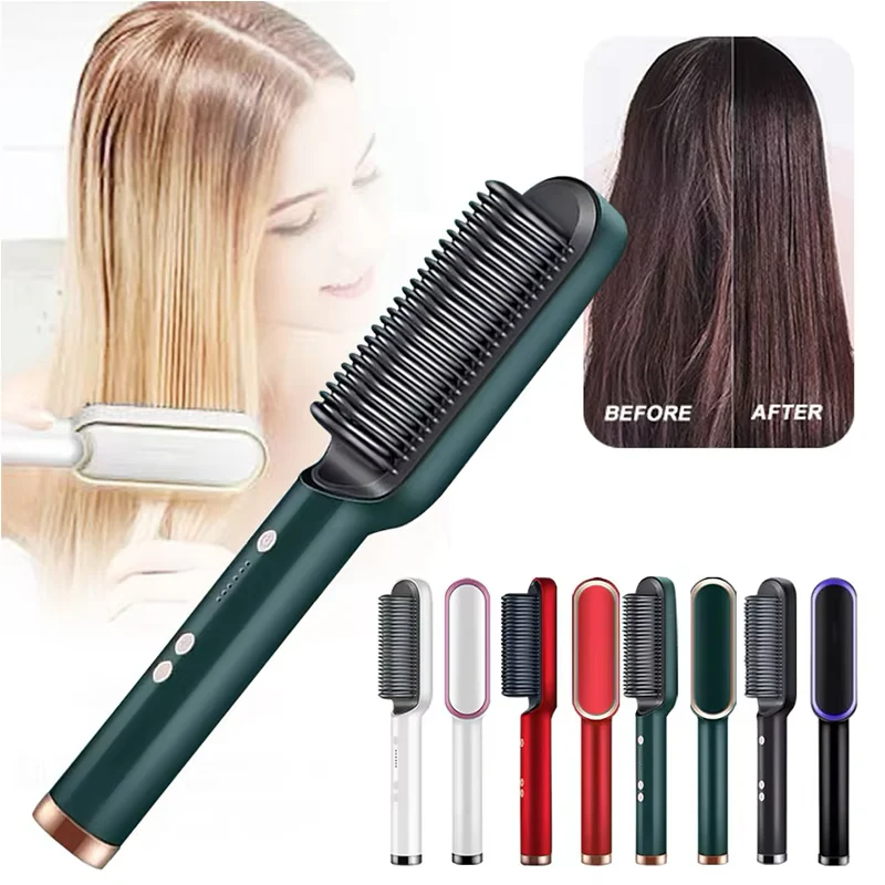 909 Hair Straightener Brush – Electric Straightening Comb (6 Heating Modes)
