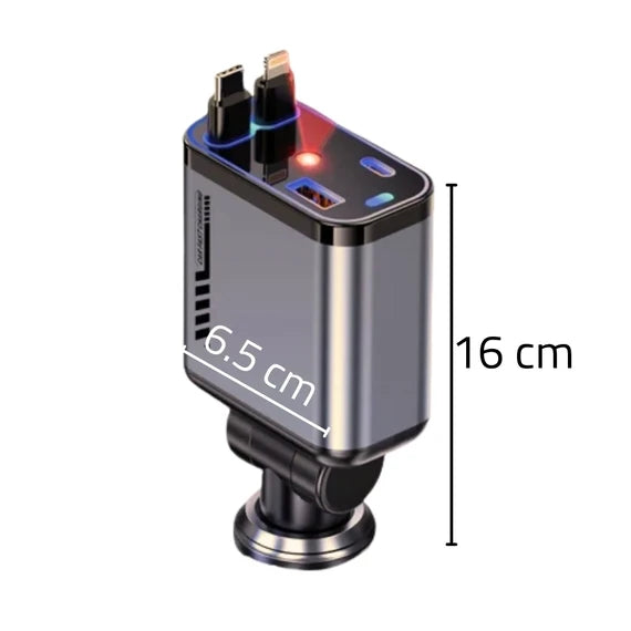 4 In 1 Multi Functional Car Charger - Fast Charging With Star Light Providing Durable Quality - (With Light)