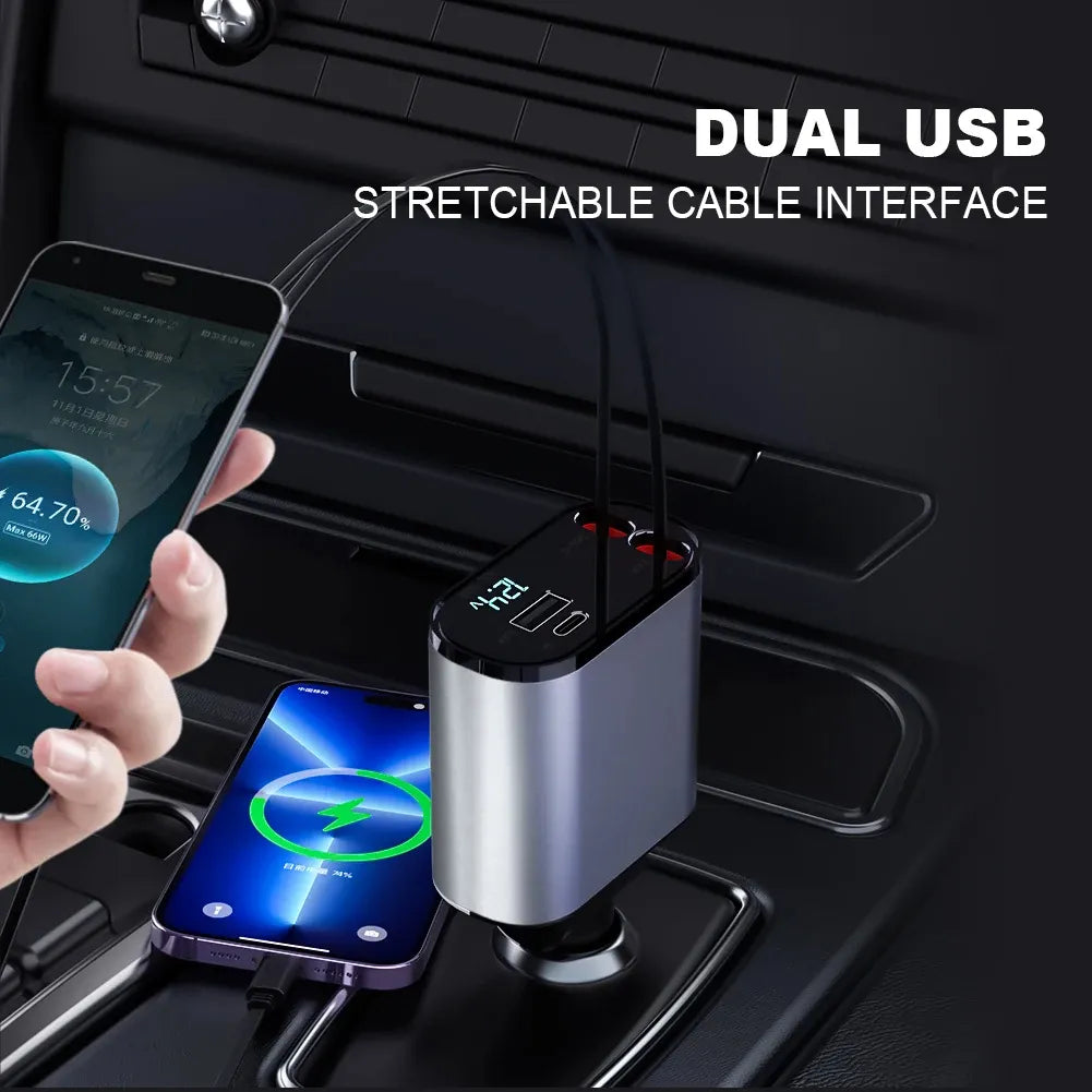 4 In 1 Multi Functional Car Charger - Fast Charging With Star Light Providing Durable Quality - (With Light)
