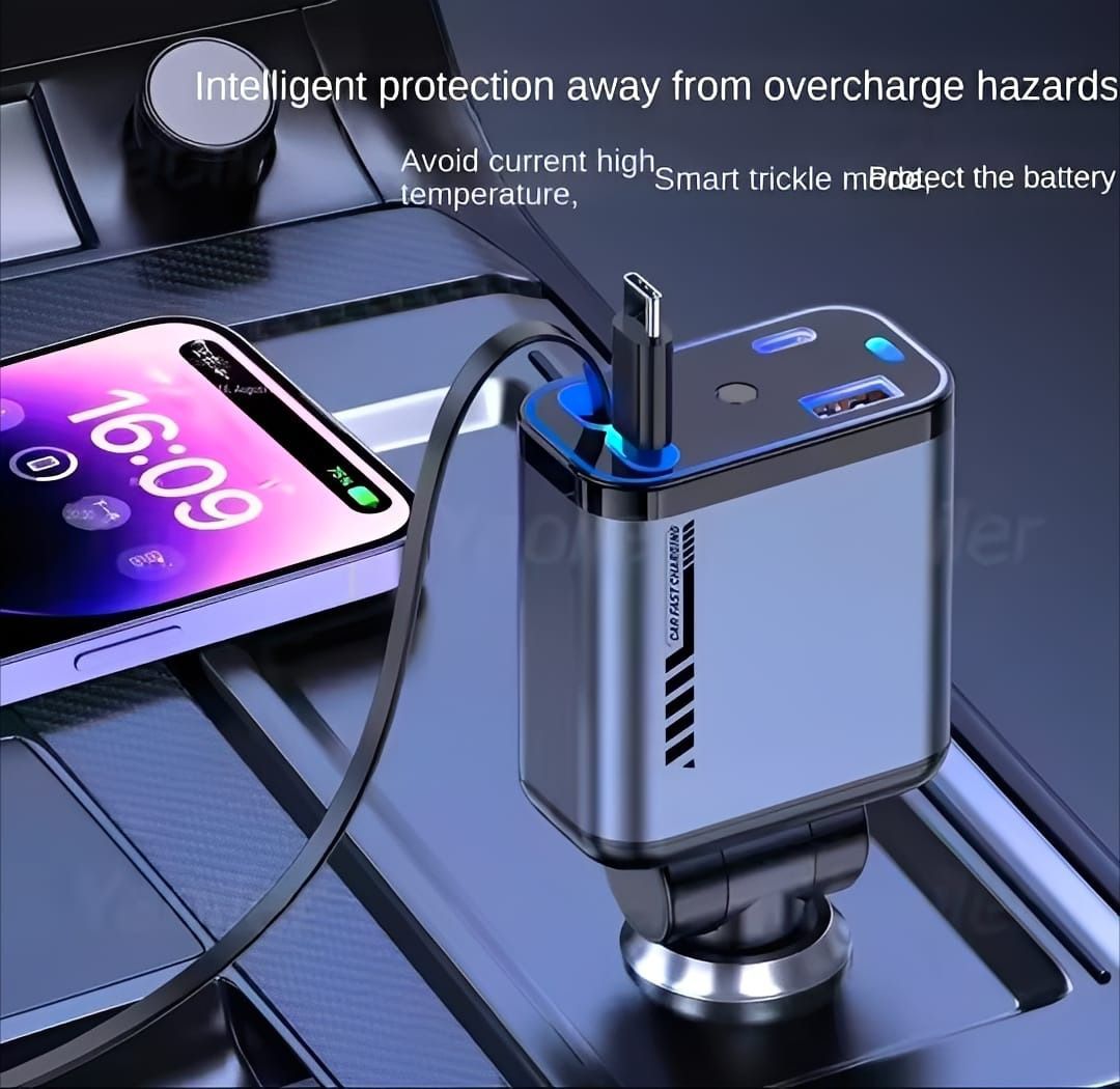 4 In 1 Multi Functional Car Charger - Fast Charging With Star Light Providing Durable Quality - (With Light)