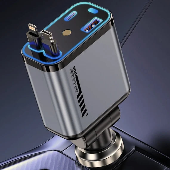 4 In 1 Multi Functional Car Charger - Fast Charging With Star Light Providing Durable Quality - (With Light)