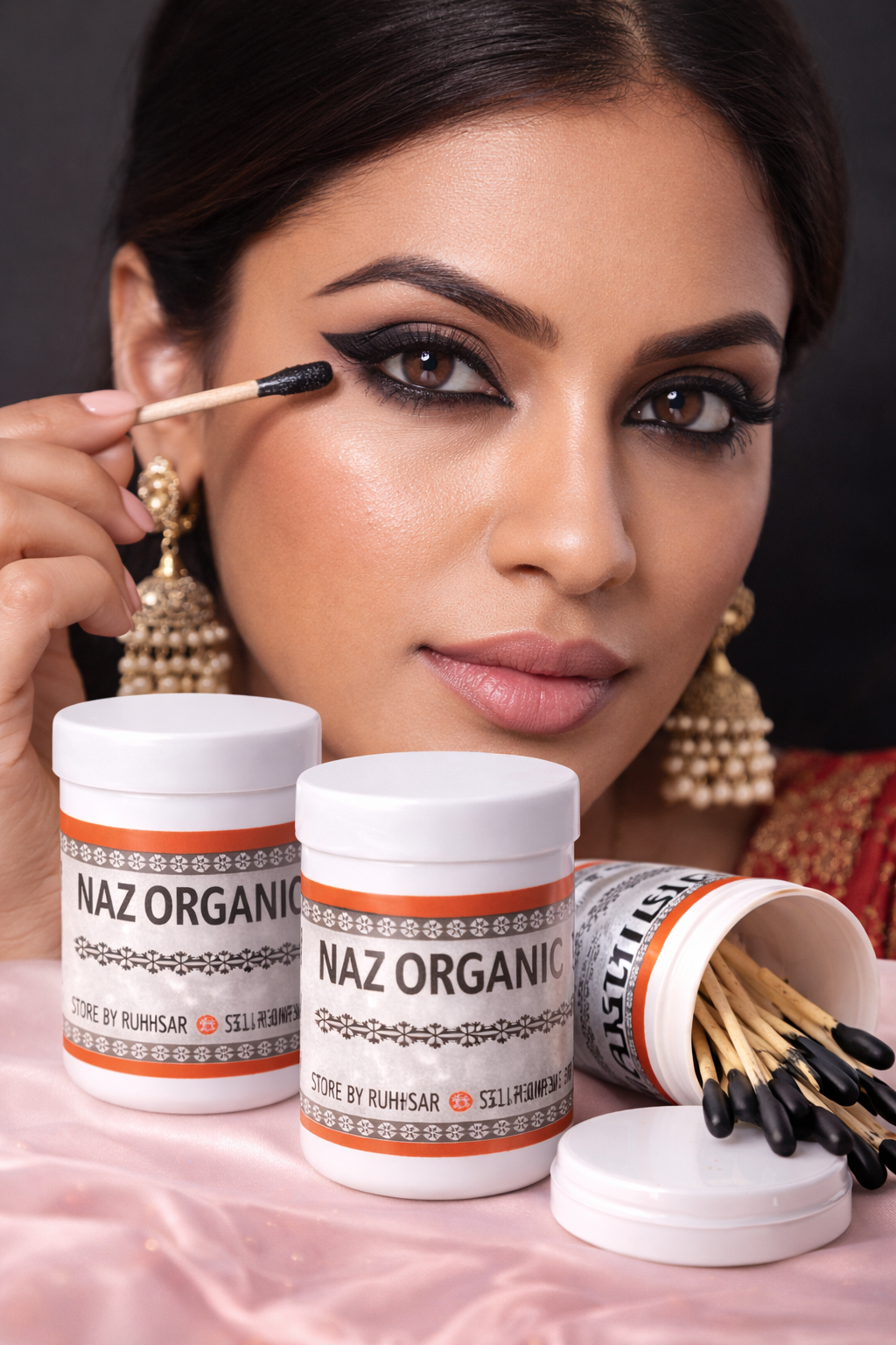 Organic Naz Kajal - Deep Jet Black Eyes - 12 Sticks Box - Smuged Proof - 100%Organic & Natural Ingredients