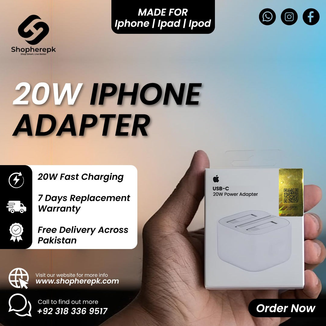Apple 20W FAST Charger - 3PIN Type C Adapter + Free 60W Type C Cable - 1 year warranty - Iphone 11 to 17
